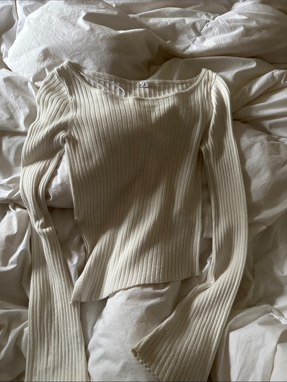 Garage Off-the-Shoulder Ribbed Sweater - Cream